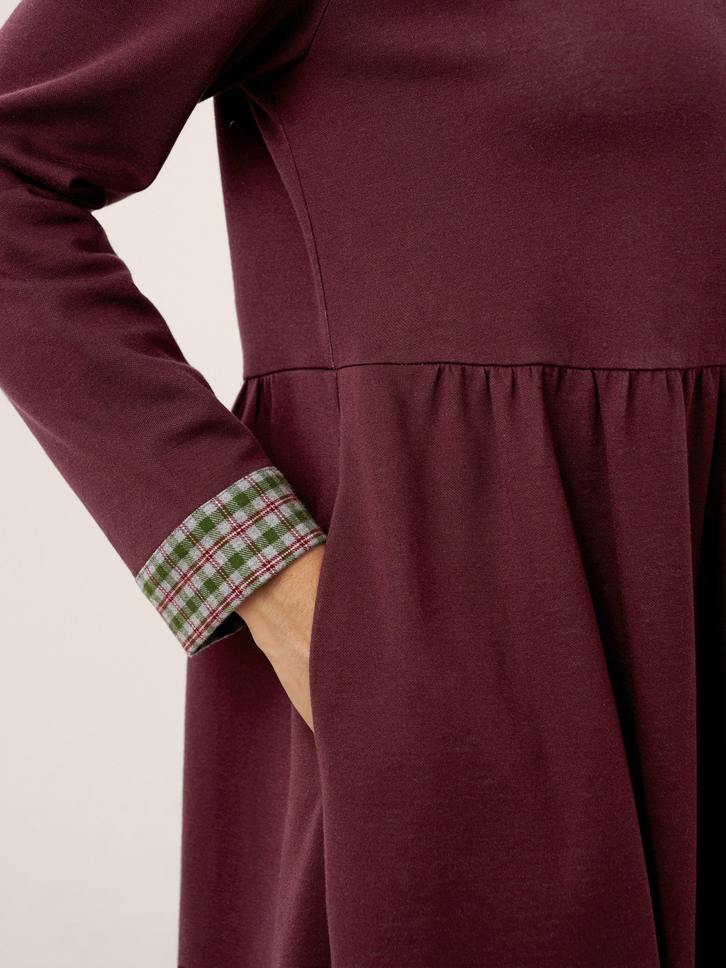 Organic Cotton Patchwork Cuff Crew Neck Casual Midi Dress SCARLETT