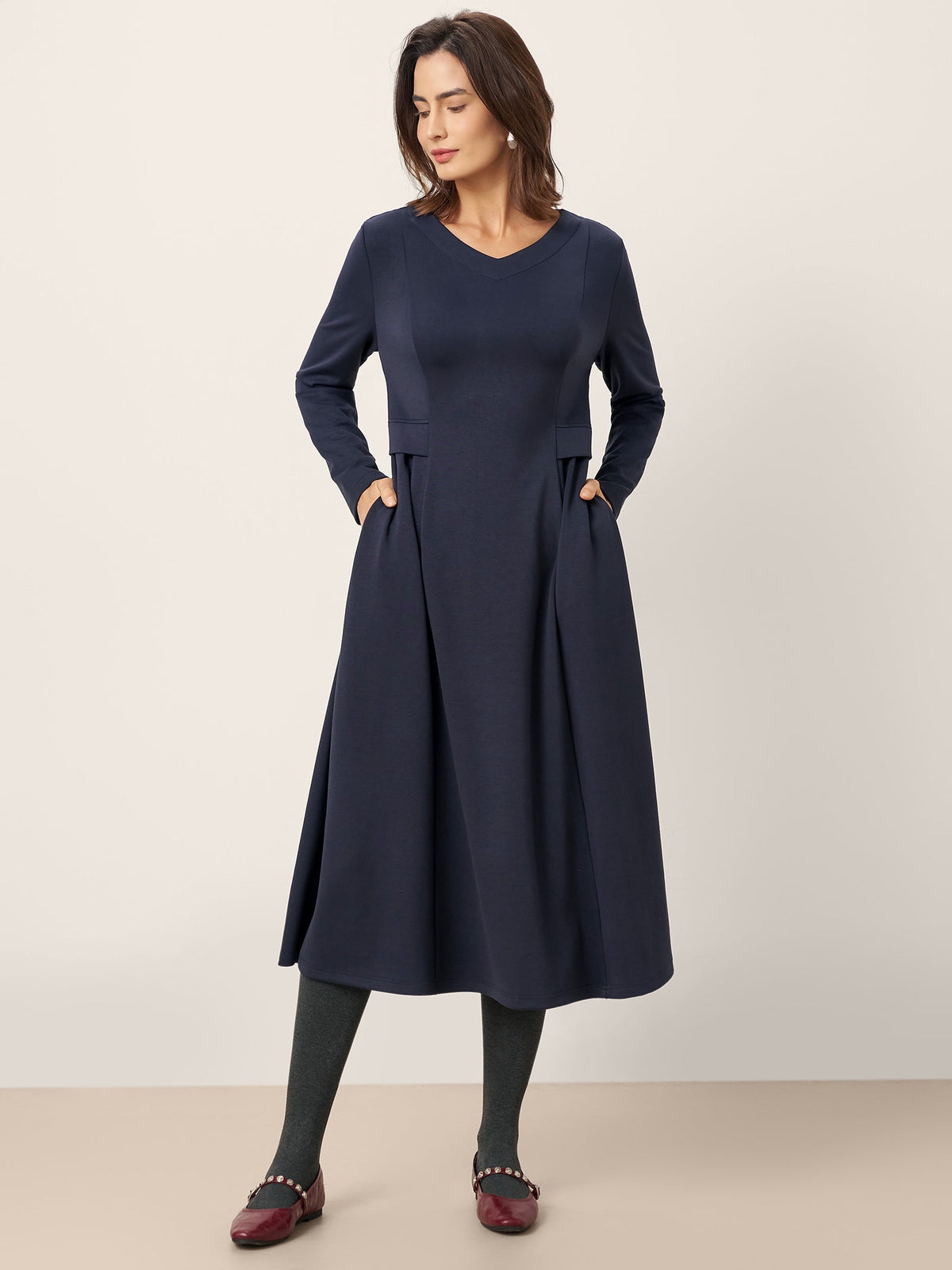 Pleated Waist Midi Dress BEATRICE