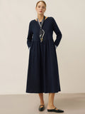 Organic Cotton Patchwork Cuff Crew Neck Casual Midi Dress SCARLETT
