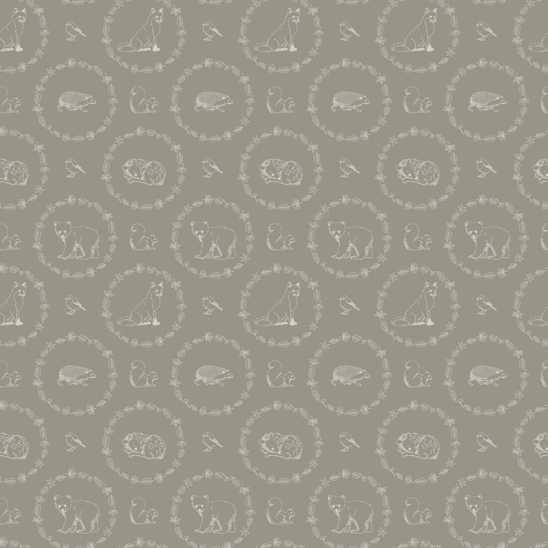 Covey Woodland Wallpaper in Sage Green and Cream for Nursery