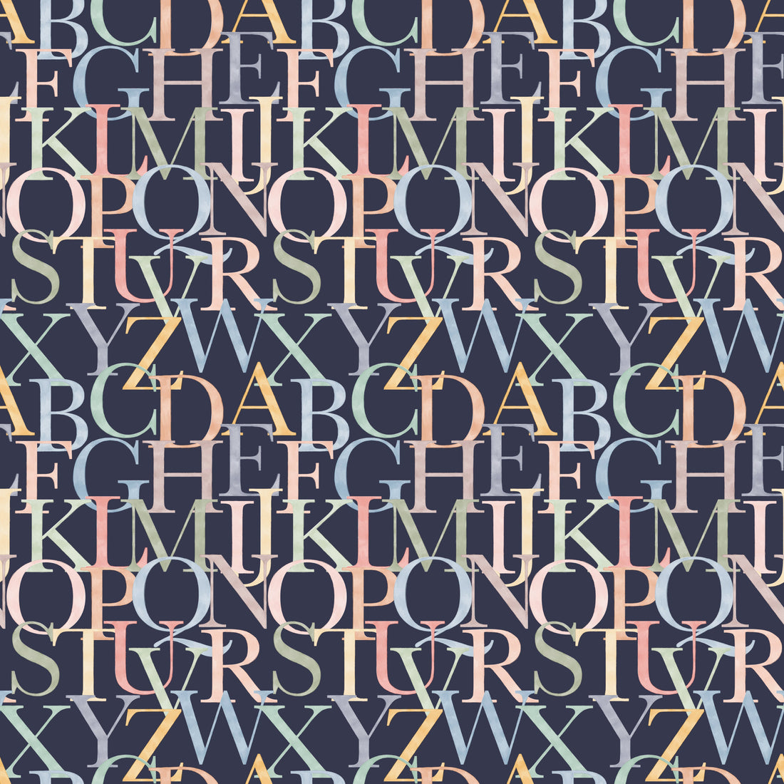 Coy Educational Nursery Wallpaper in White and Dark-Blue