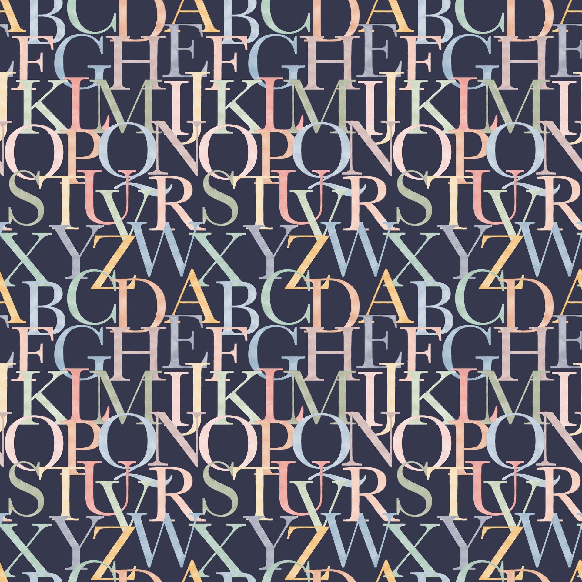 Coy Educational Nursery Wallpaper in White and Dark-Blue