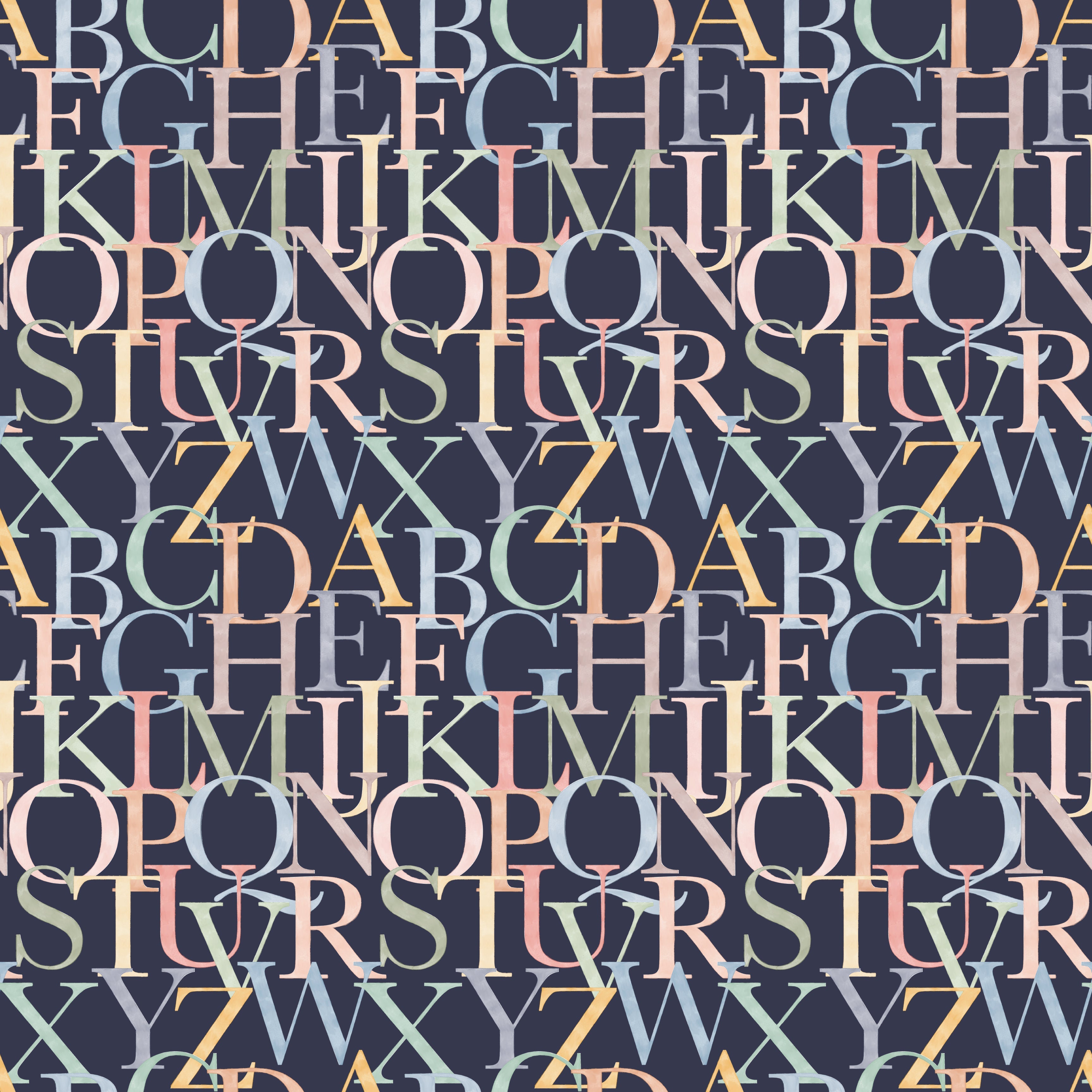 Coy Educational Nursery Wallpaper in White and Dark-Blue