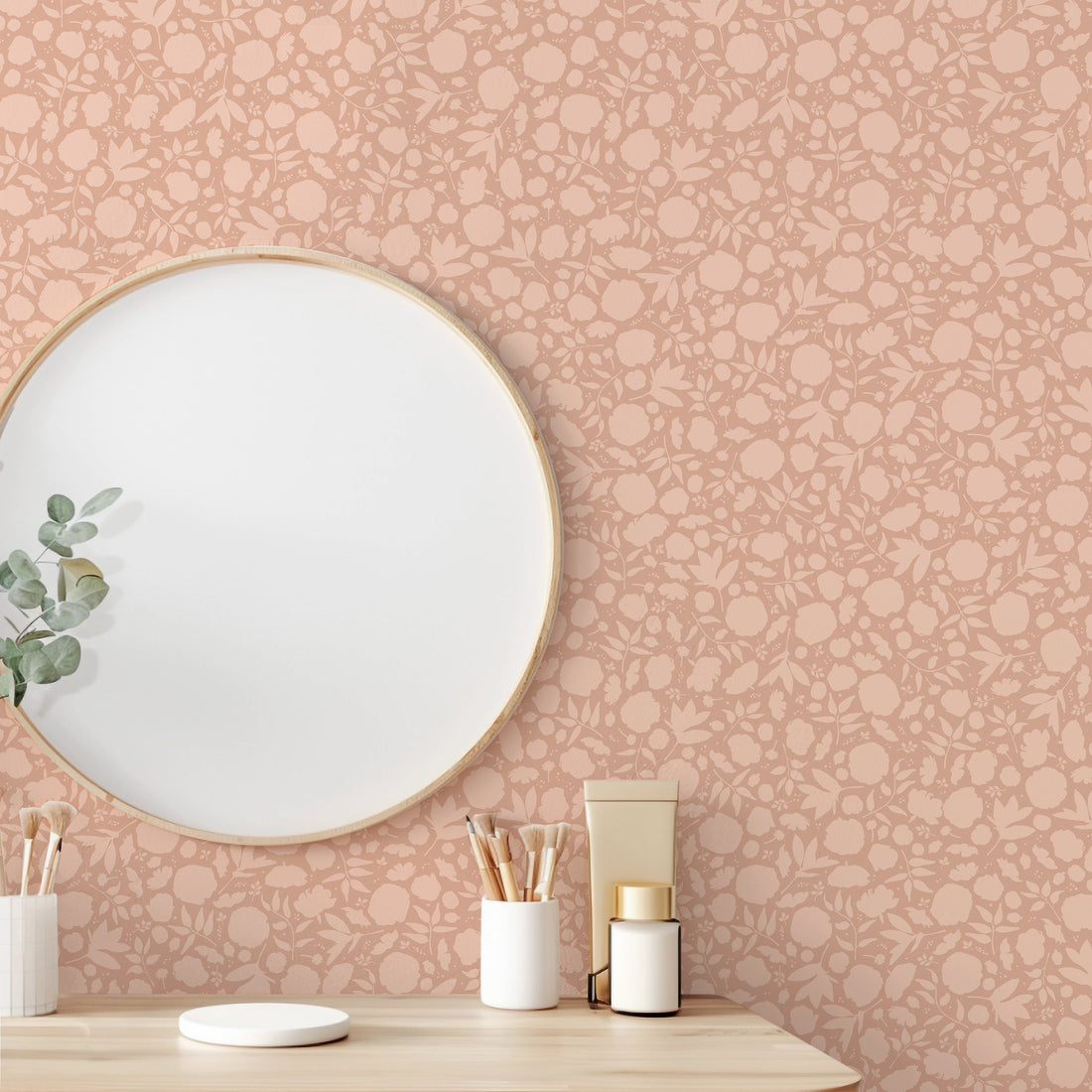 Brea floral wallpaper in terracotta and pale-pink for minimalist bohemian interiors
