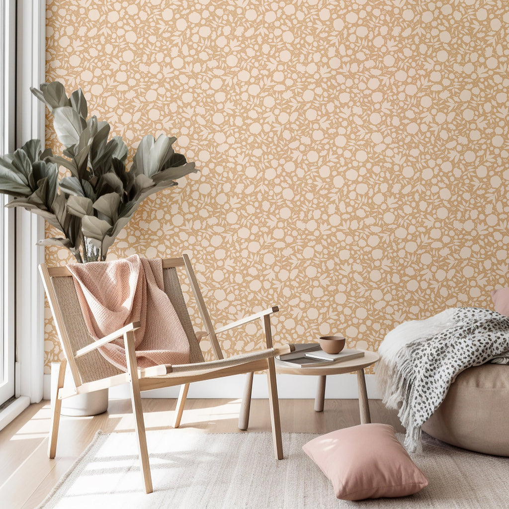 Brea Minimalist Floral Removable Wallpaper - Terracotta & Pink