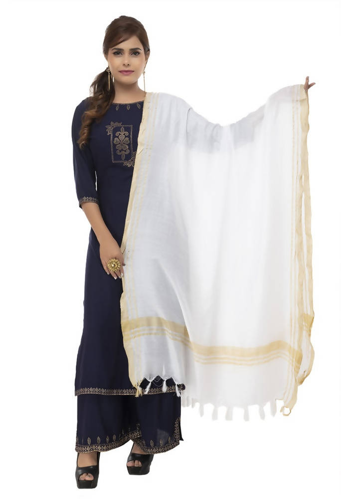 Off White Slub Cotton Dupatta - Elegant Traditional Accessory