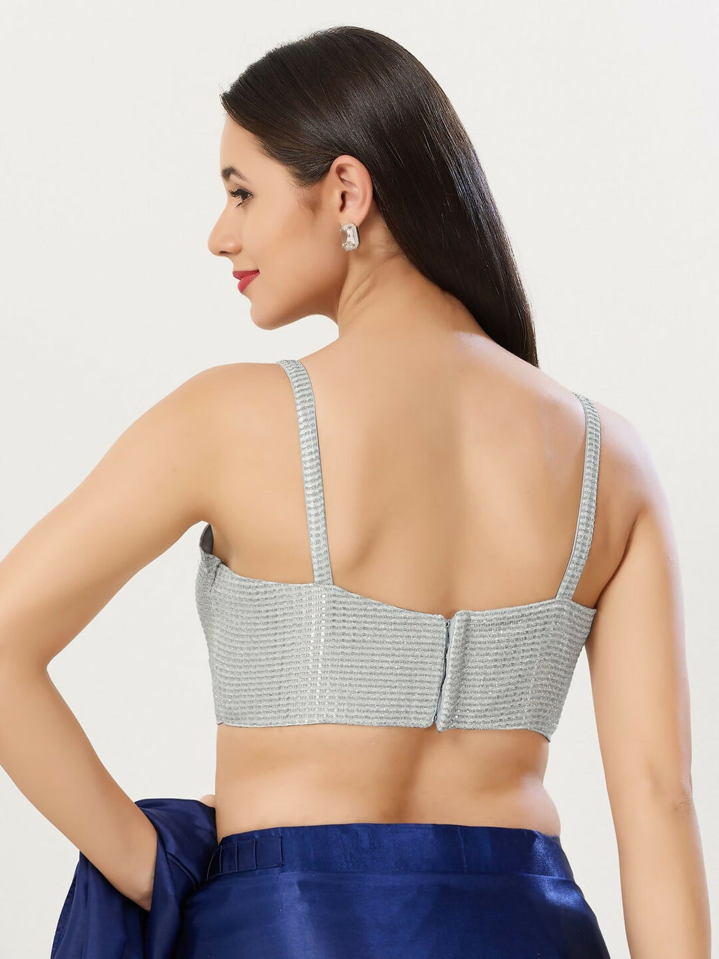 Women's Silver Polyester Stitched Blouse for Modern Elegance
