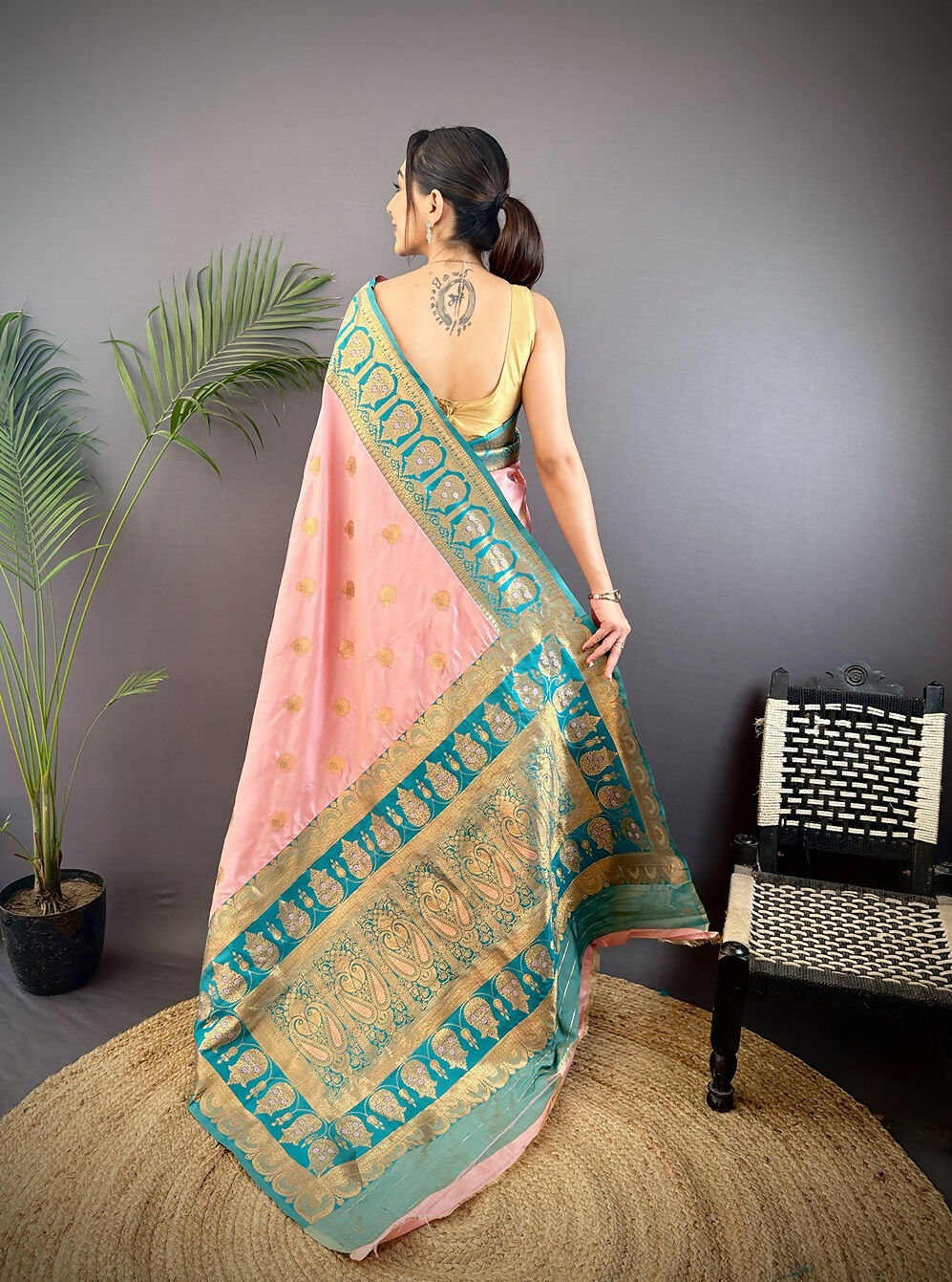 Joban Fashion Teal Butti Banarasi Silk Sarees
