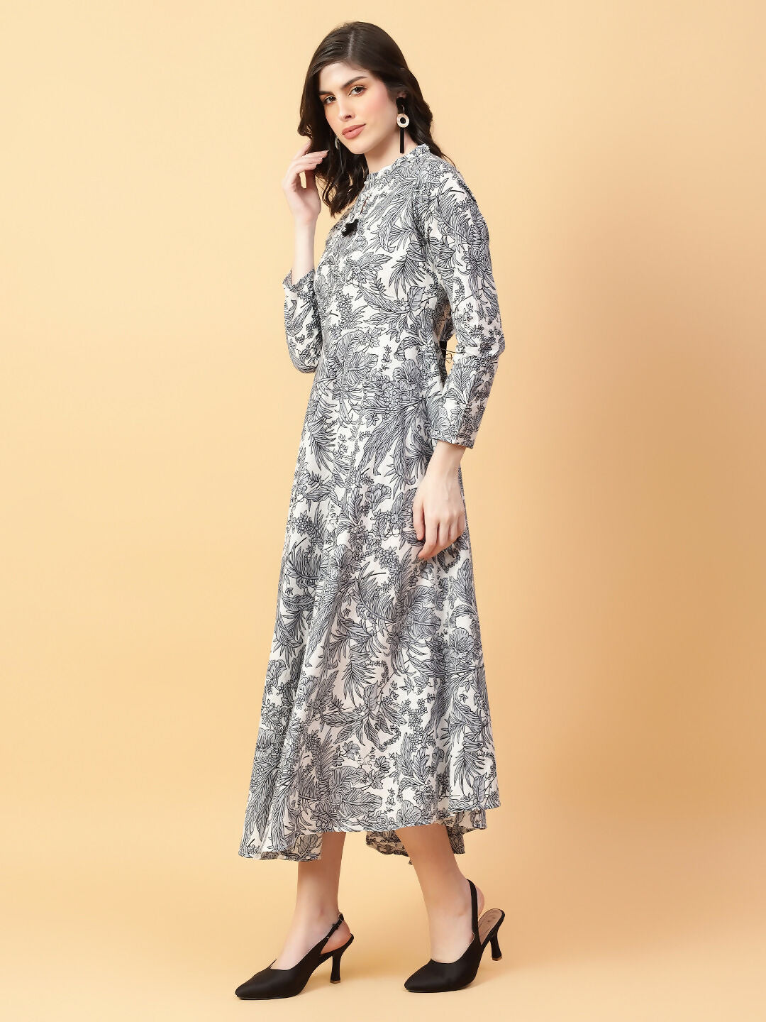 Joban Fashion Grey Cotton Printed & Hand Work Dress
