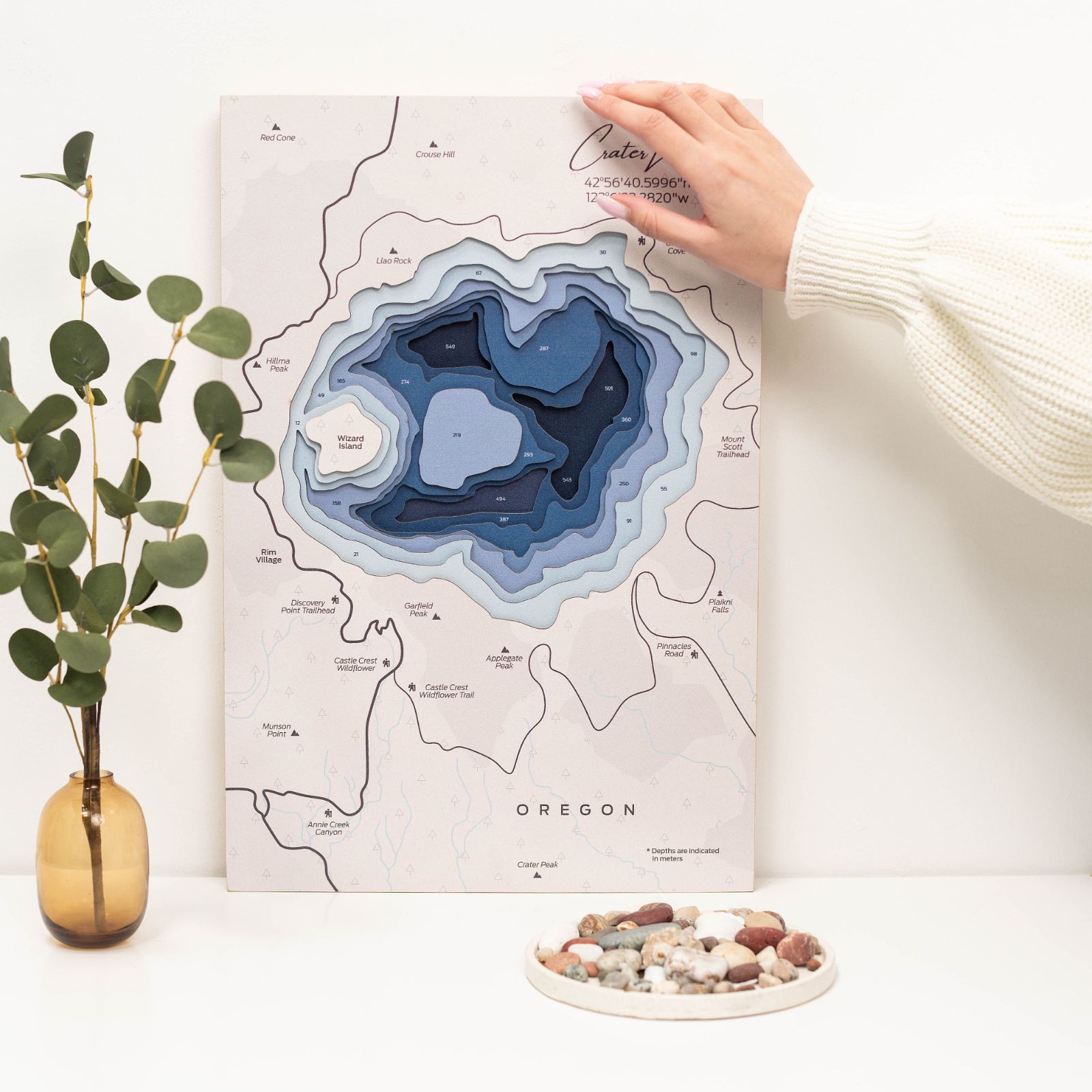 Crater Lake Wooden Wall Map Nature-Inspired Art