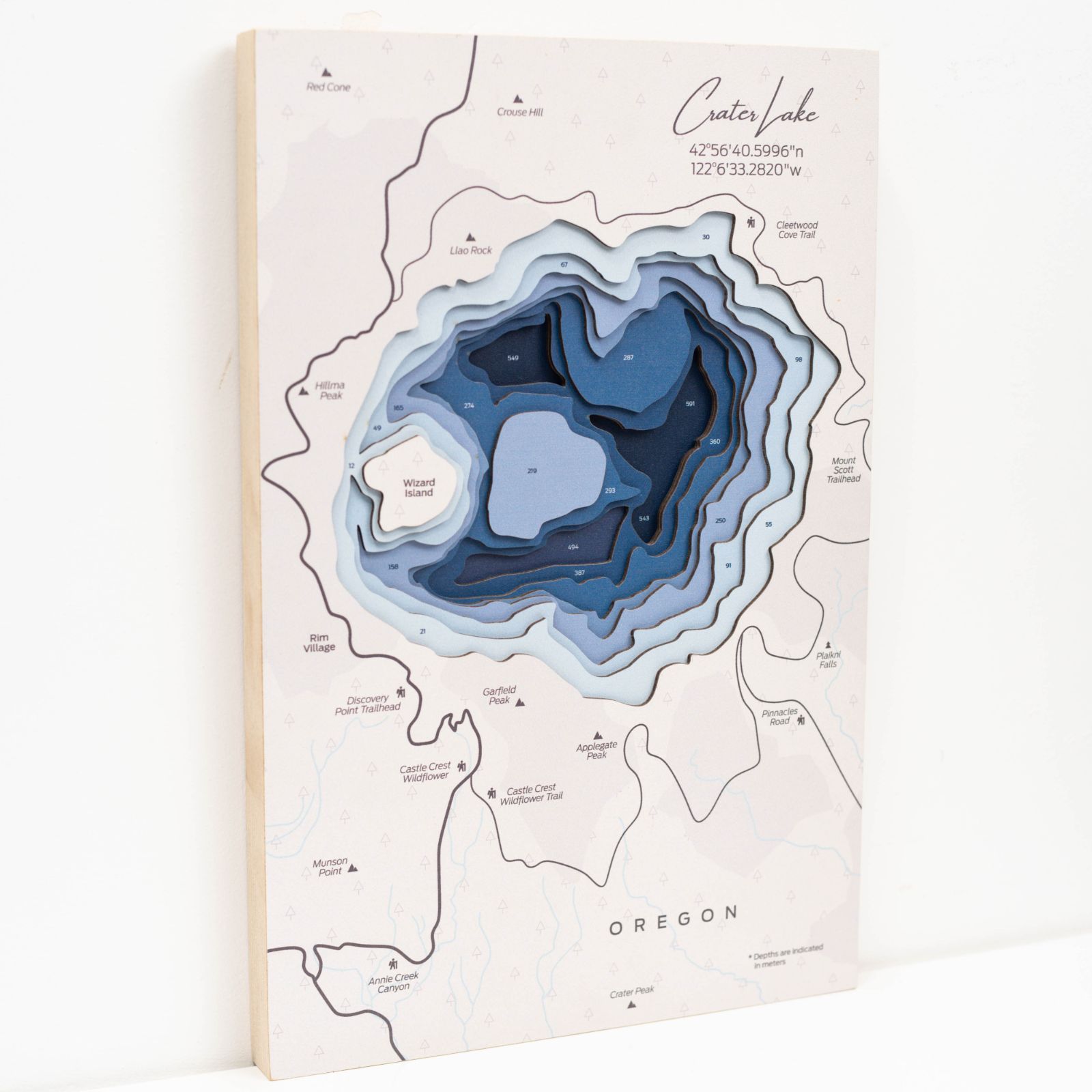 Crater Lake Wooden Wall Map Nature-Inspired Art