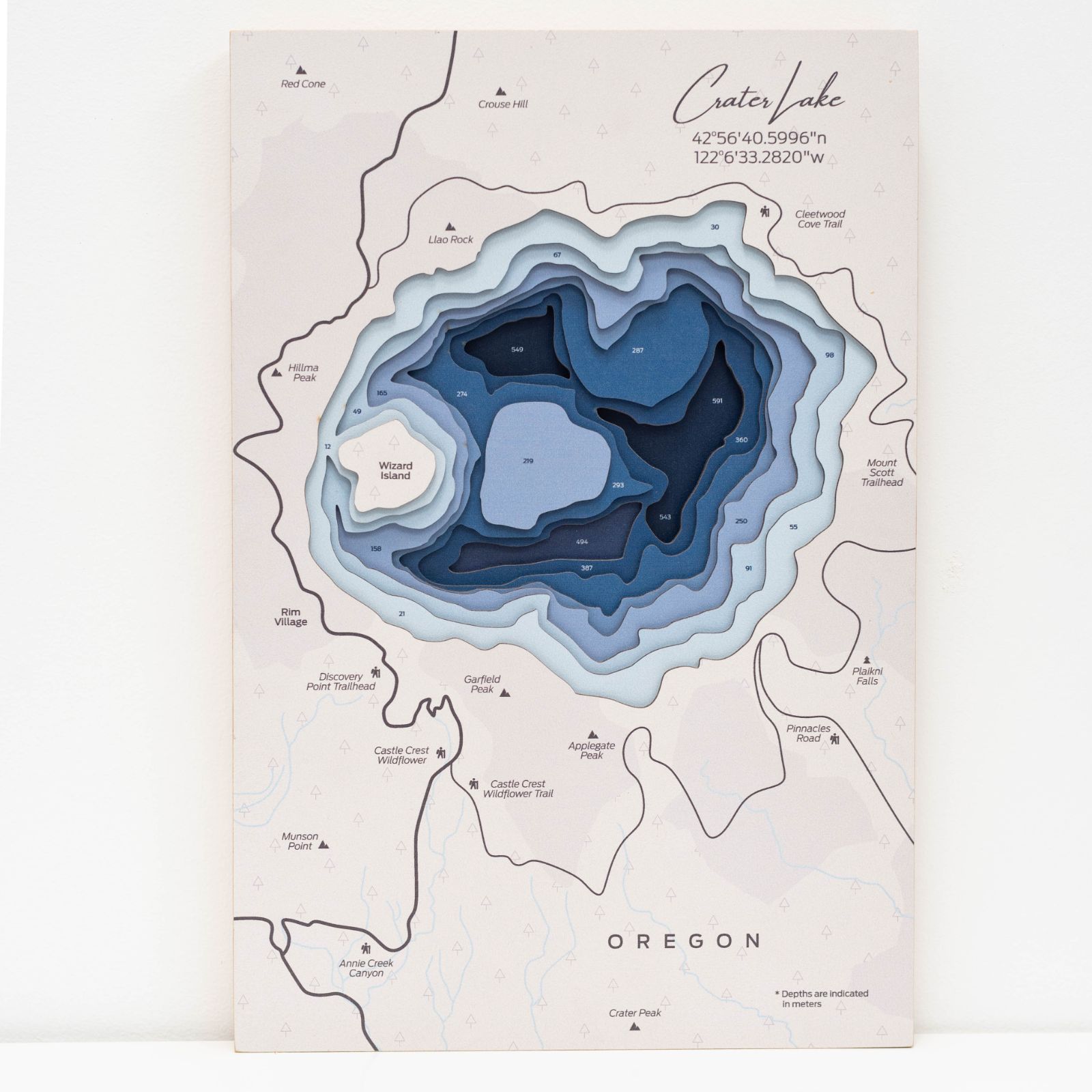 Crater Lake Wooden Wall Map Nature-Inspired Art