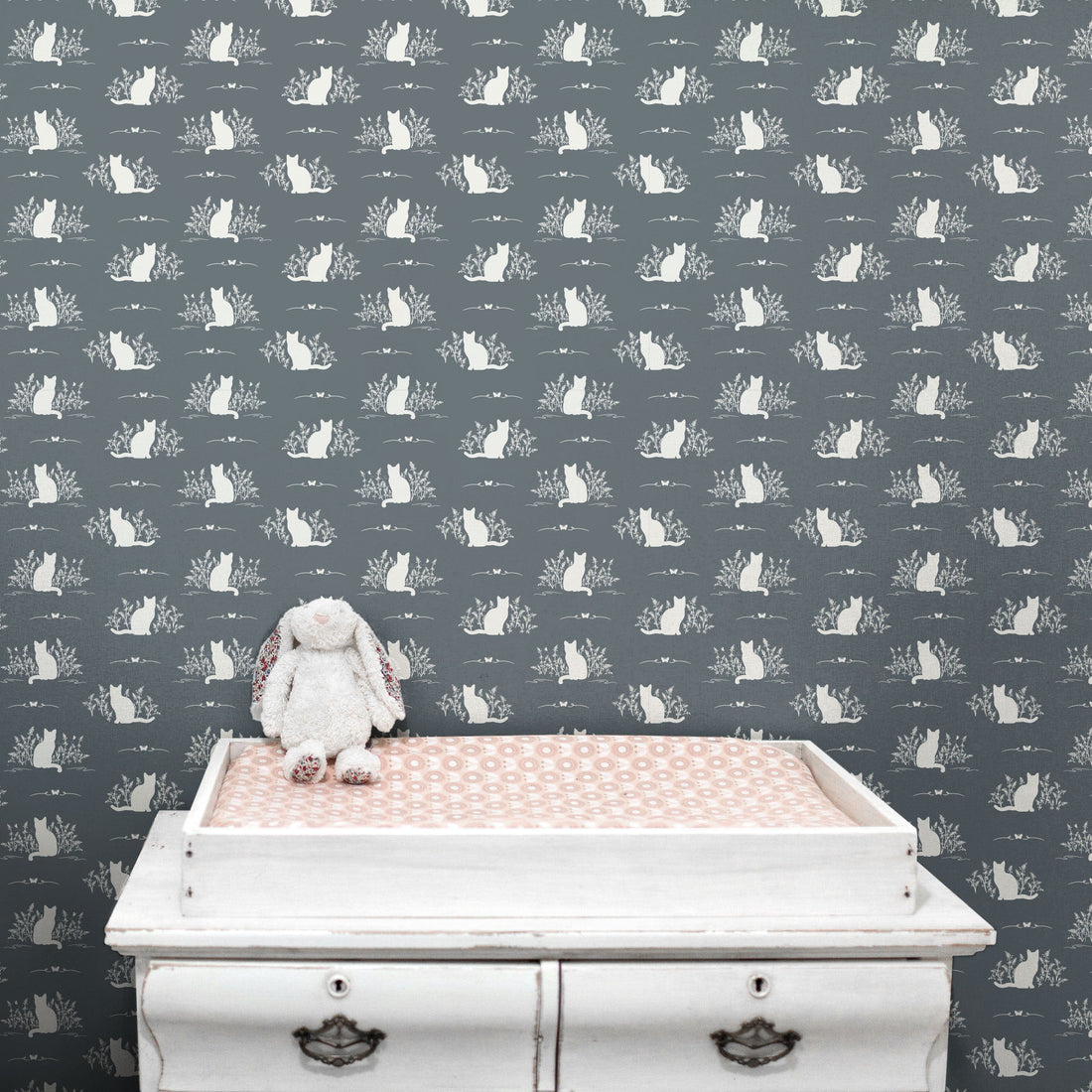 Berlioz Grey and White Whimsical Minimalist Wallpaper