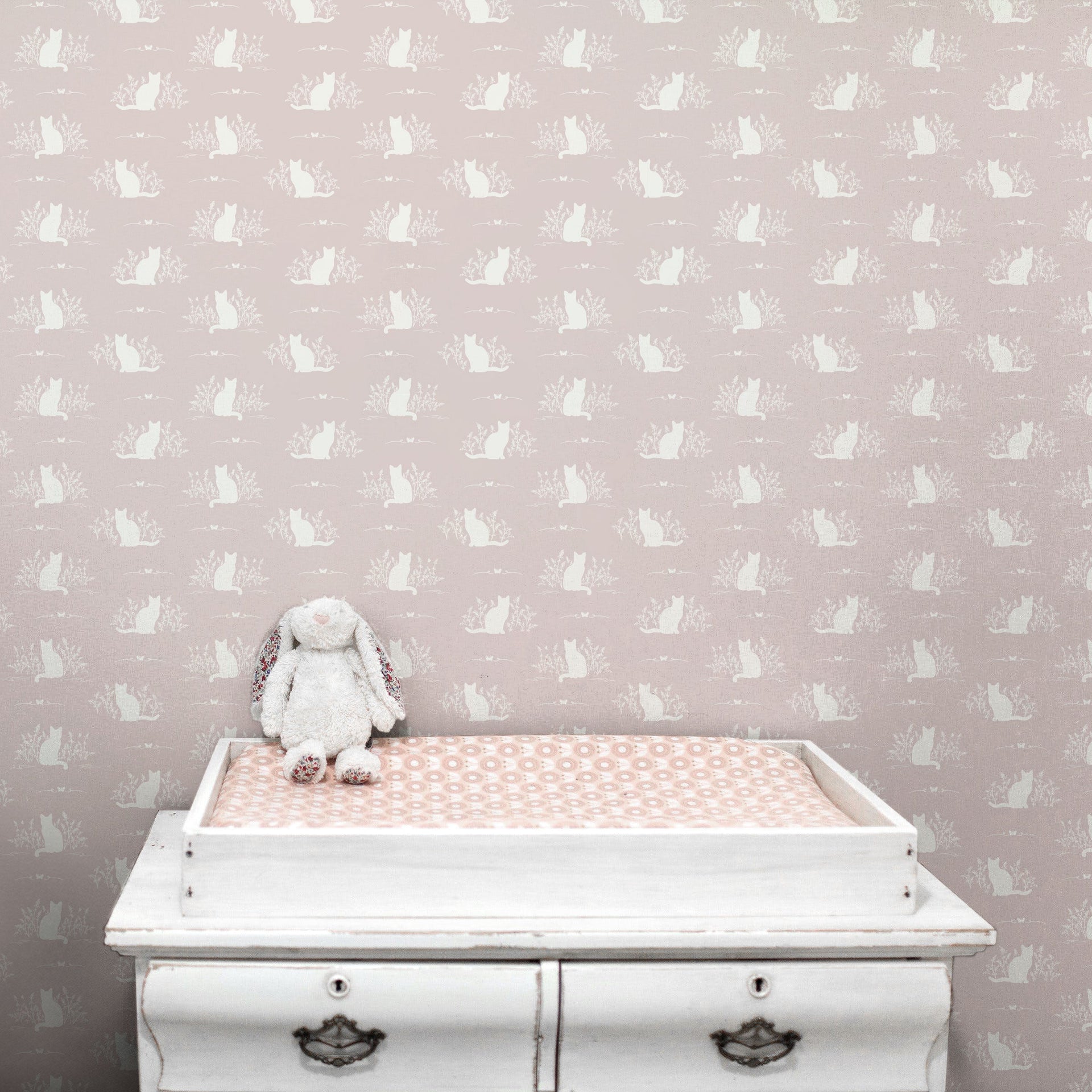 Berlioz Grey and White Whimsical Minimalist Wallpaper