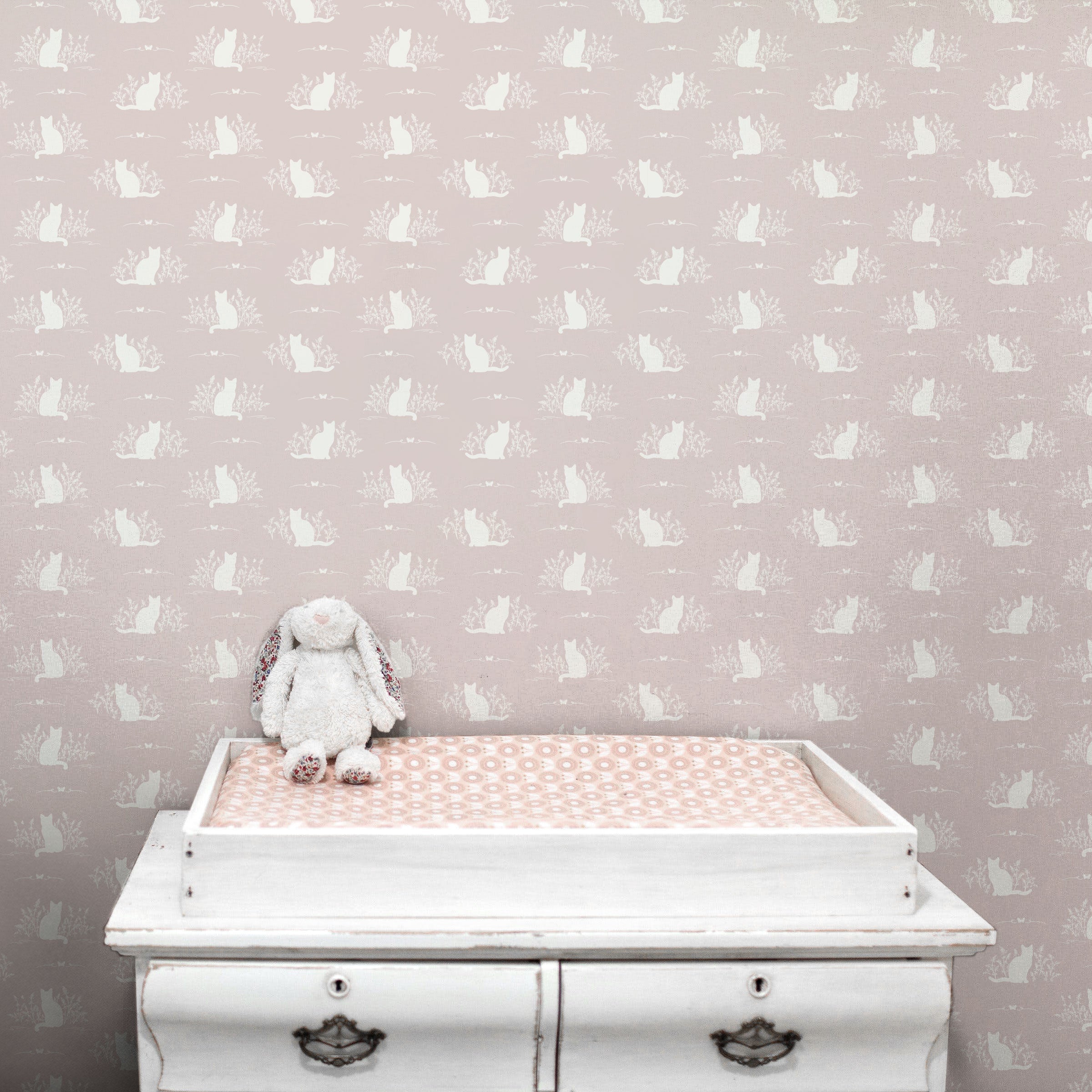 Berlioz Grey and White Whimsical Minimalist Wallpaper