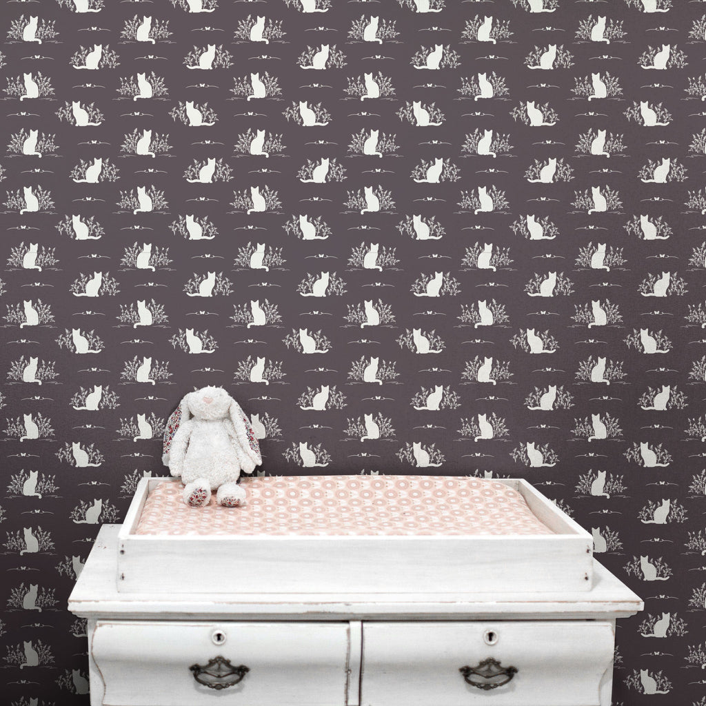 Berlioz Grey and White Whimsical Minimalist Wallpaper