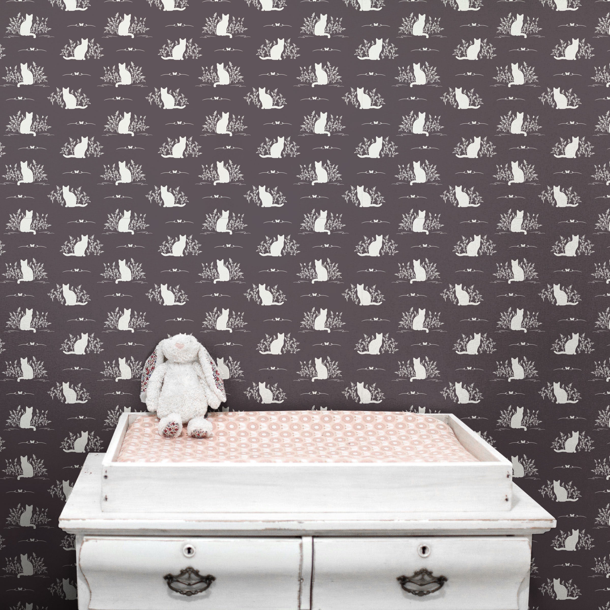 Berlioz Grey and White Whimsical Minimalist Wallpaper