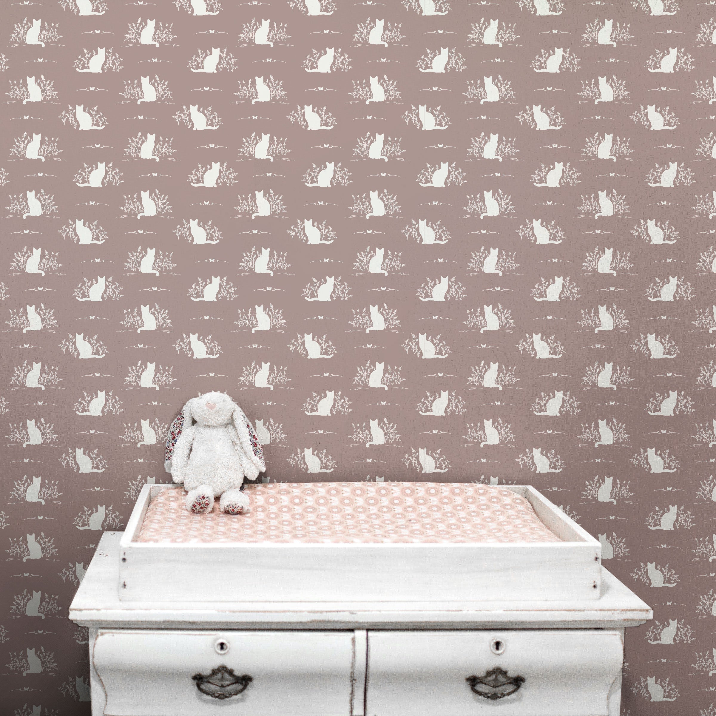 Berlioz Grey and White Whimsical Minimalist Wallpaper