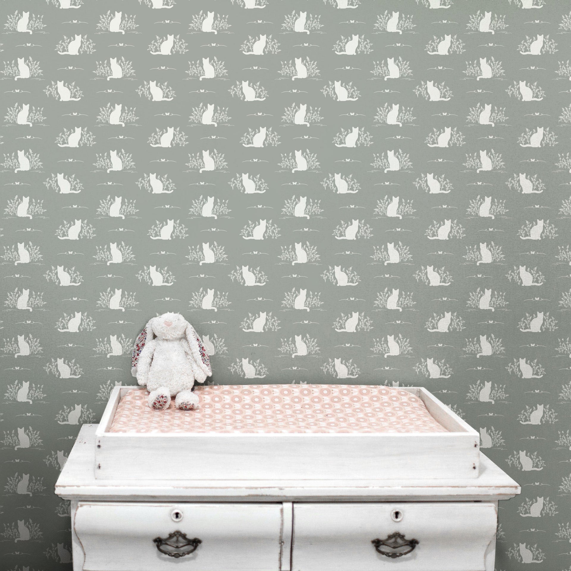Berlioz Grey and White Whimsical Minimalist Wallpaper