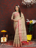 Cream Soft Katan Silk saree with a decorative zari woven pallu.