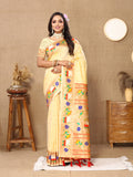 Cream Soft Paithani Silk Saree with detailed gold zari and Meenakari weaving