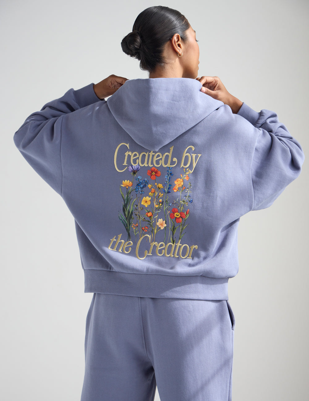 Plum full-zip cotton hoodie featuring a relaxed fit for casual wear