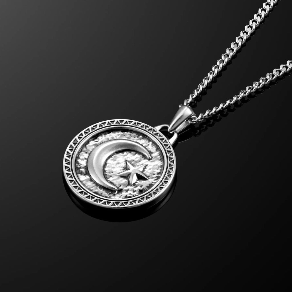 Star & Crescent Amulet Pendant in Solid Sterling Silver