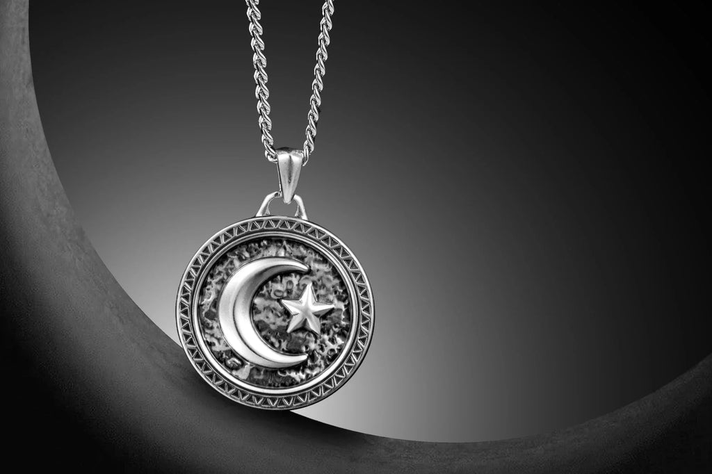 Star & Crescent Amulet Pendant in Solid Sterling Silver