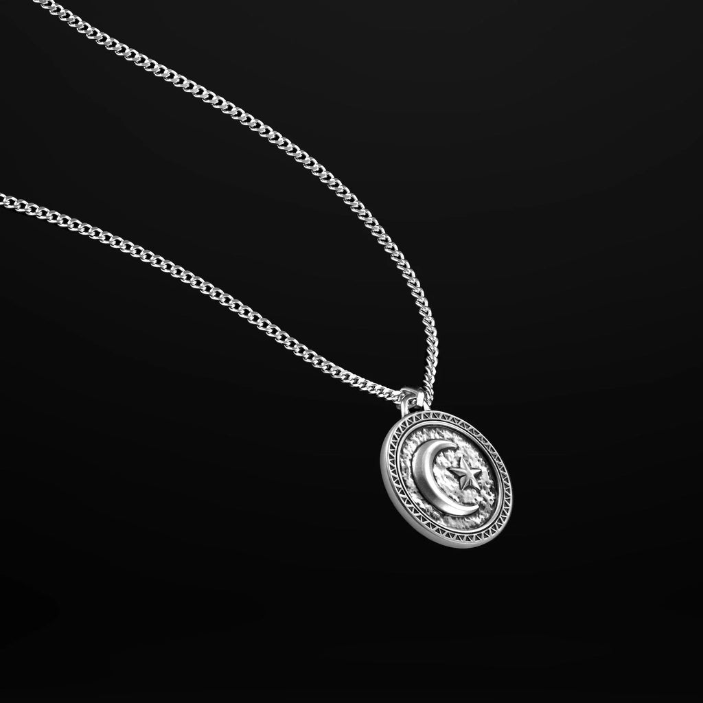 Star & Crescent Amulet Pendant in Solid Sterling Silver