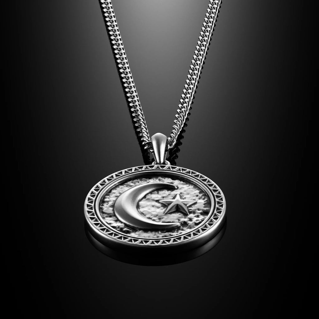 Star & Crescent Amulet Pendant in Solid Sterling Silver