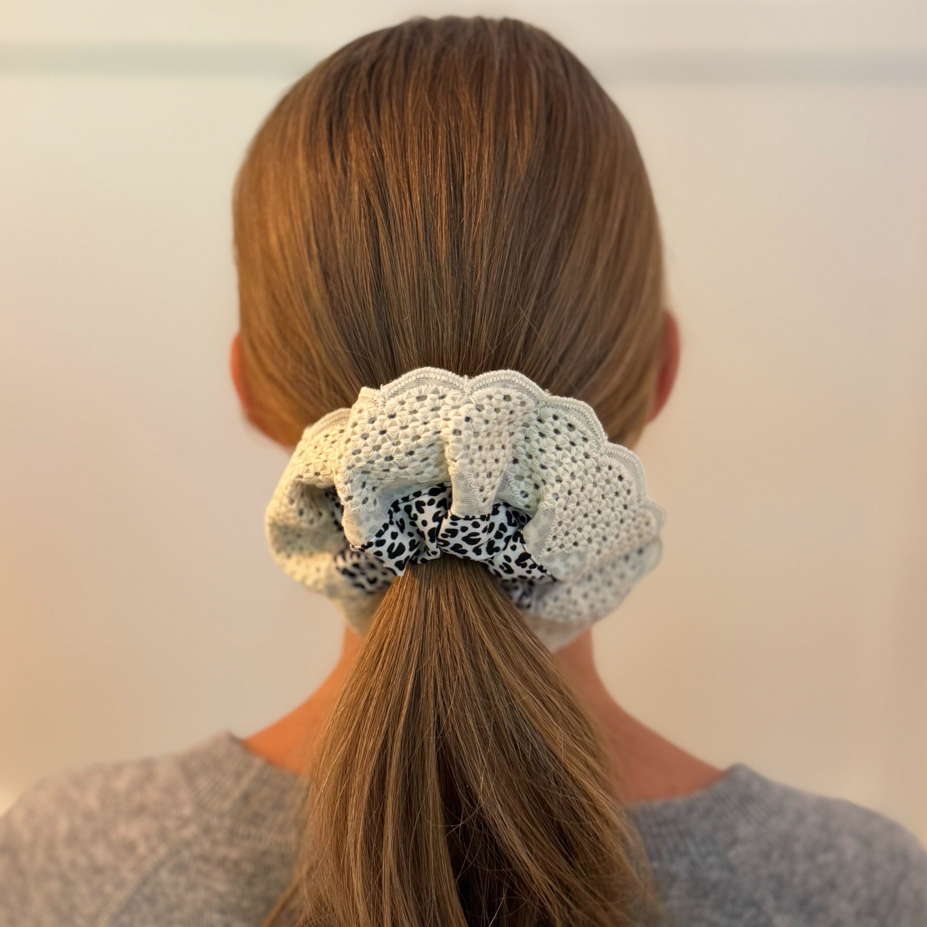 Crochet Embellished Cheetah Hair Scrunch