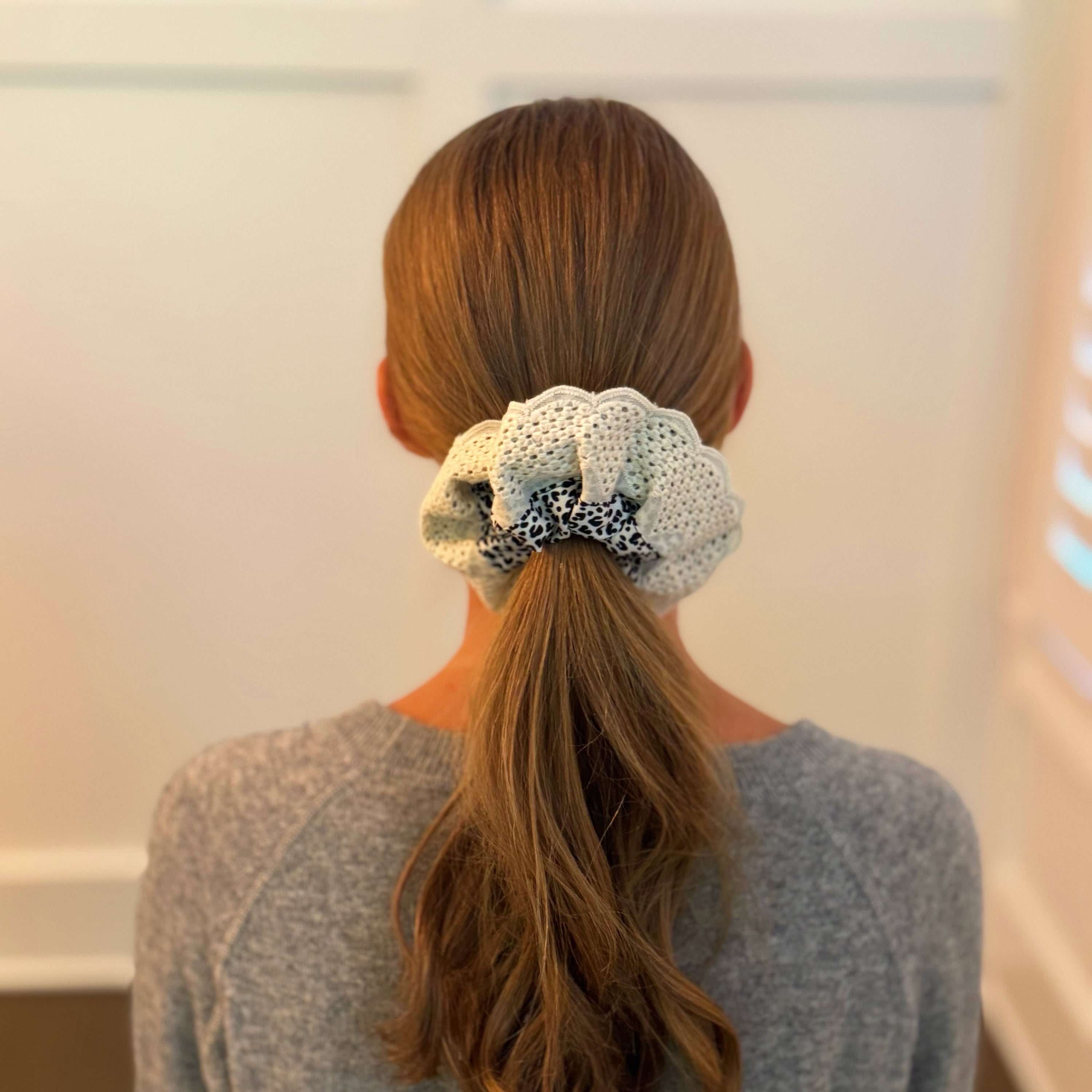 Crochet Embellished Cheetah Hair Scrunch