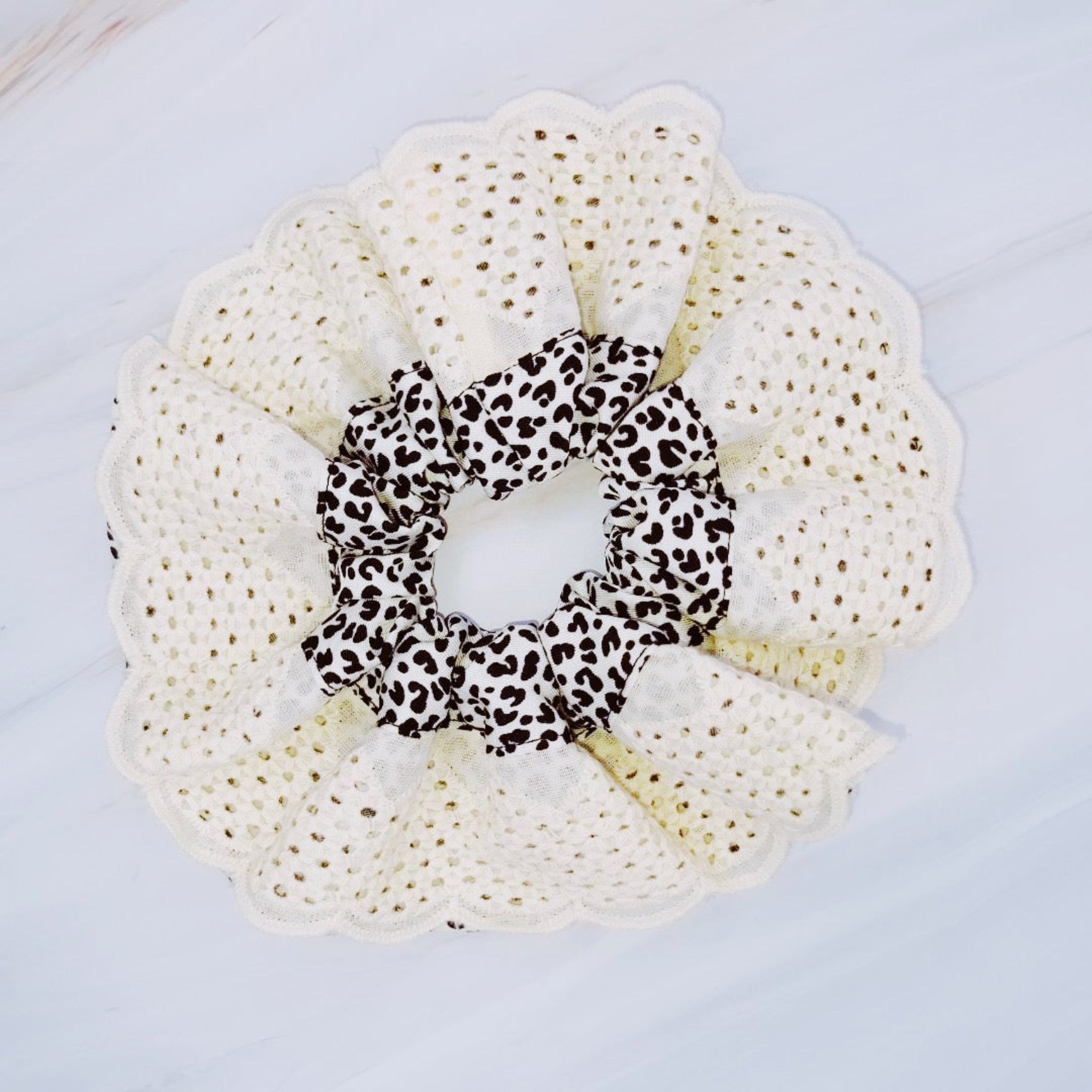 Crochet Embellished Cheetah Hair Scrunch