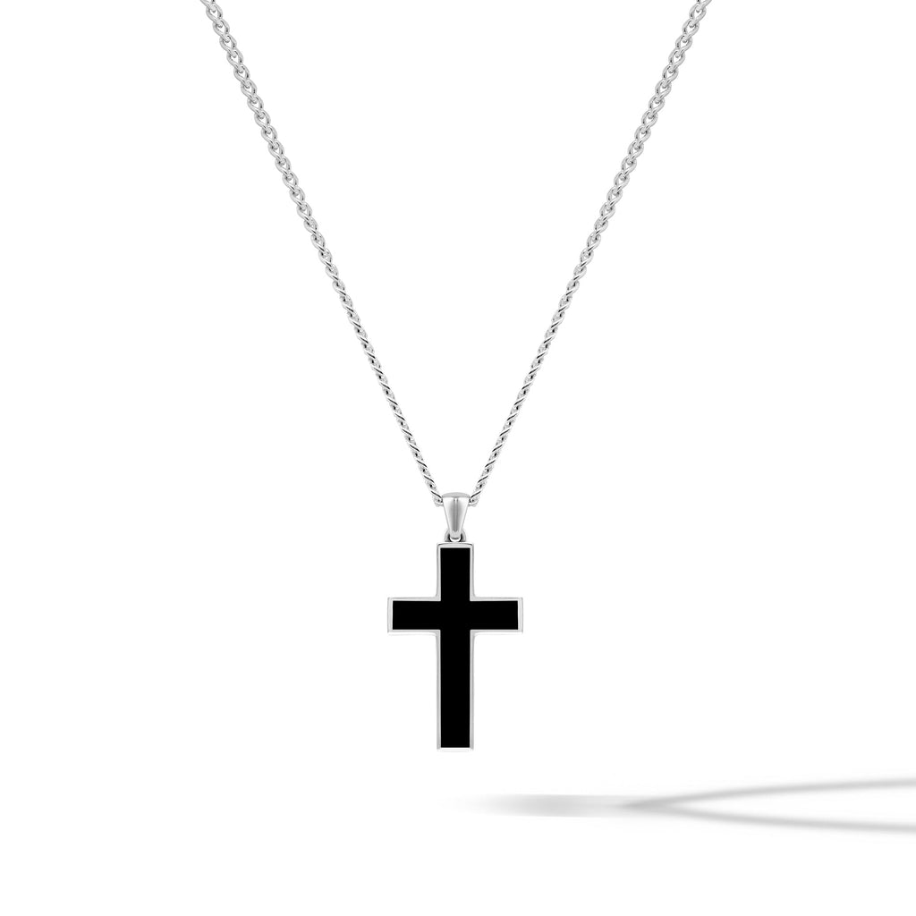 Large Black Onyx Cross Pendant in 925 Sterling Silver