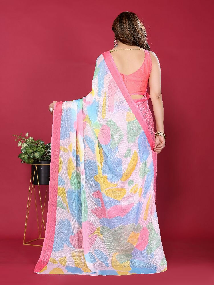 PR Fashion Pink Moss Chiffon Printed Saree