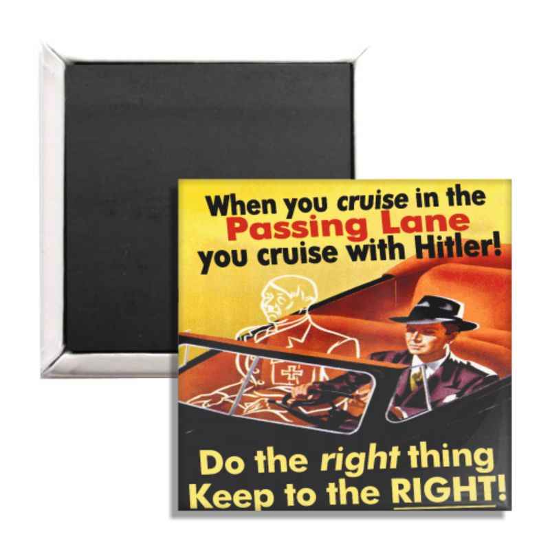 Keep Right Pass Left fridge magnet featuring Jersey driving humor parody design