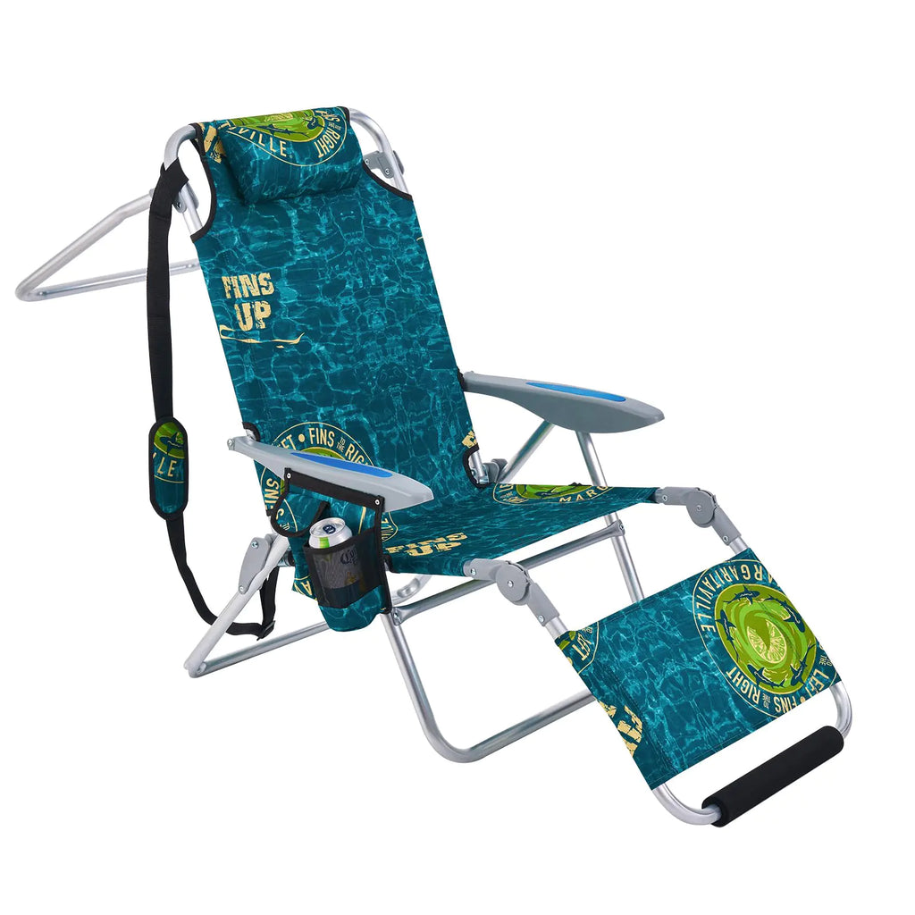 Canpsky Portable Camping Beach Chair for Adults Outdoor Lay Flat Beach Lounge Chair Folding Beach Chairs with Footrest Backpack Beach Chair with Towel Bar Cooler Pouch Cup Holder Geometric Green