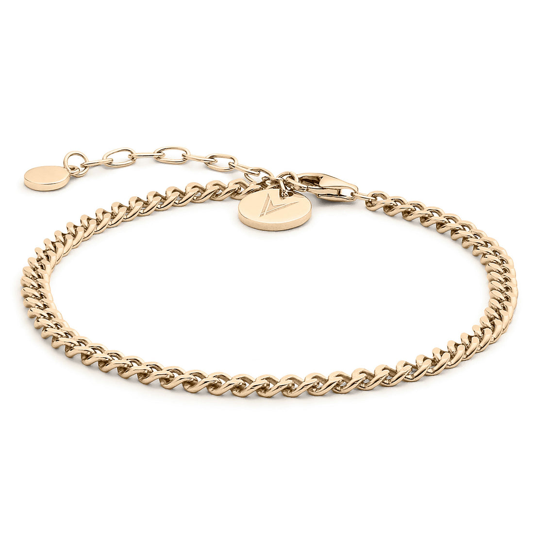 A polished gold-plated Cuban link chain bracelet made from sterling silver.