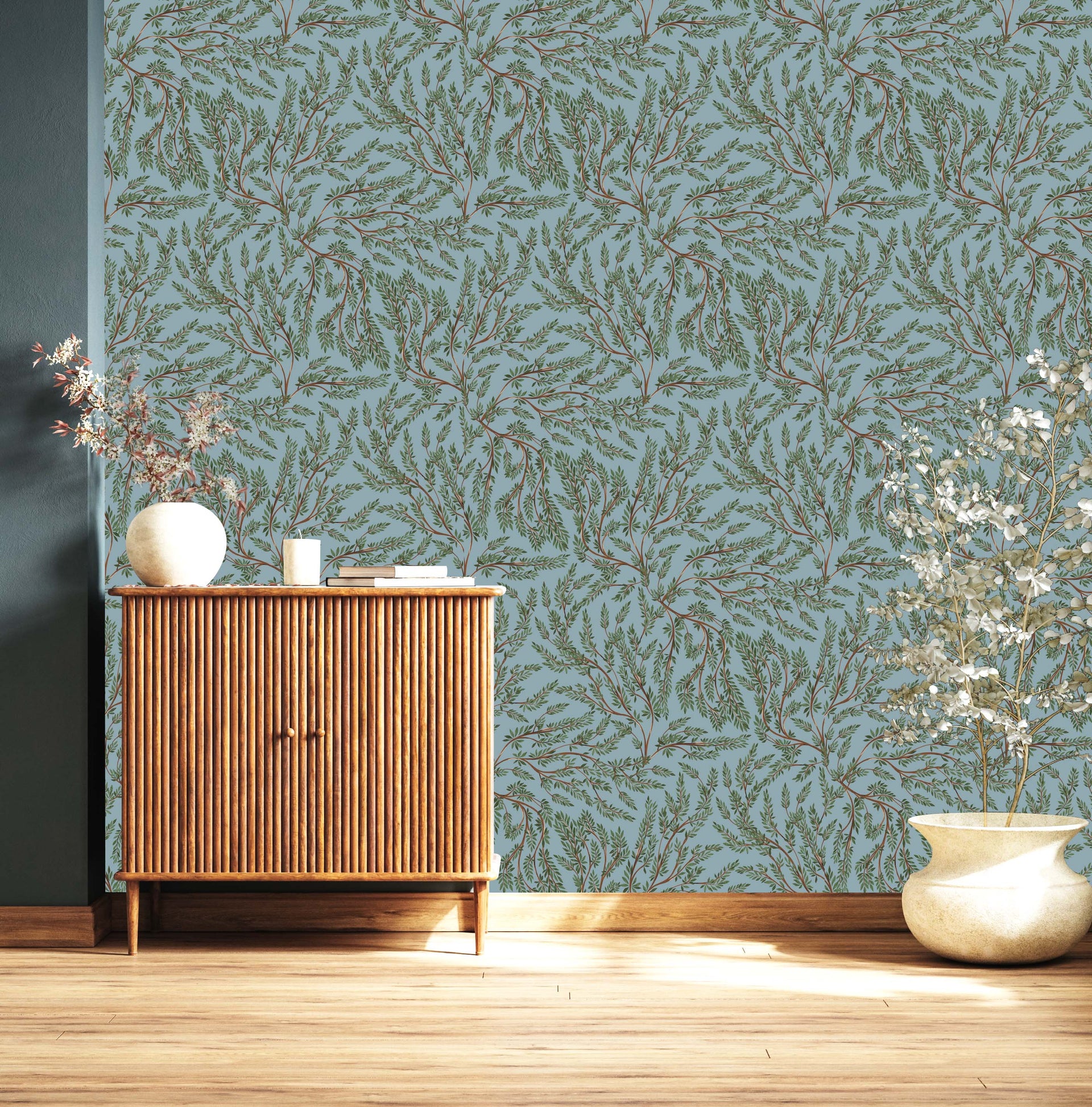 Cullen Nature-Inspired Bohemian Wallpaper in Green & Blue