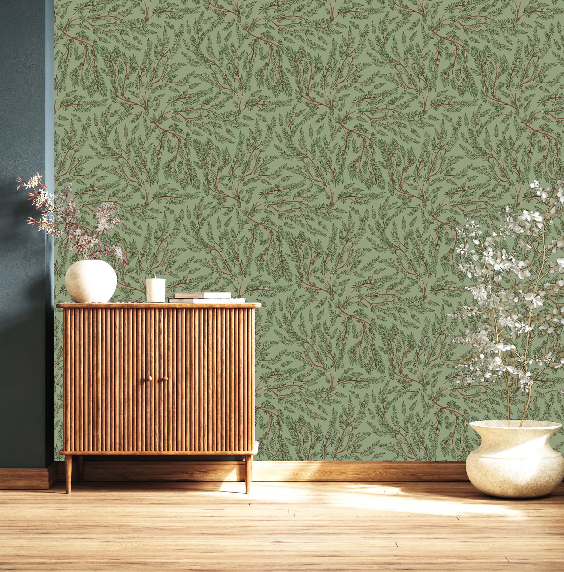 Cullen Nature-Inspired Bohemian Wallpaper in Green & Blue