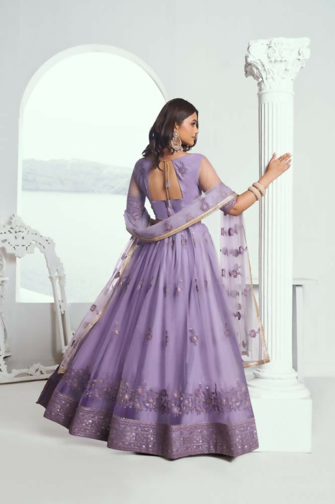 Lavender Butterfly Net Wedding Lehenga with Tone-to-Tone Embroidery