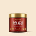 Maree Curl Repair Hair Mask container with gold lid on light background