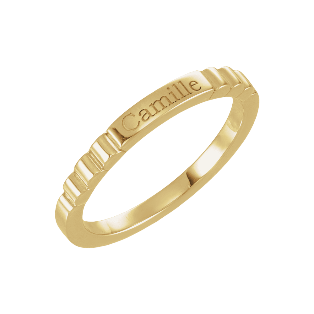 Solid 14K gold engravable signet ring with elegant fluted side detailing