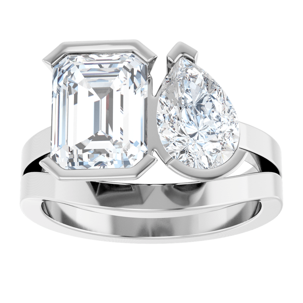 Élodie Two-Stone Engagement Ring with Pear Diamond in Platinum