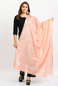 Peach linen cotton dupatta with elegant silver border