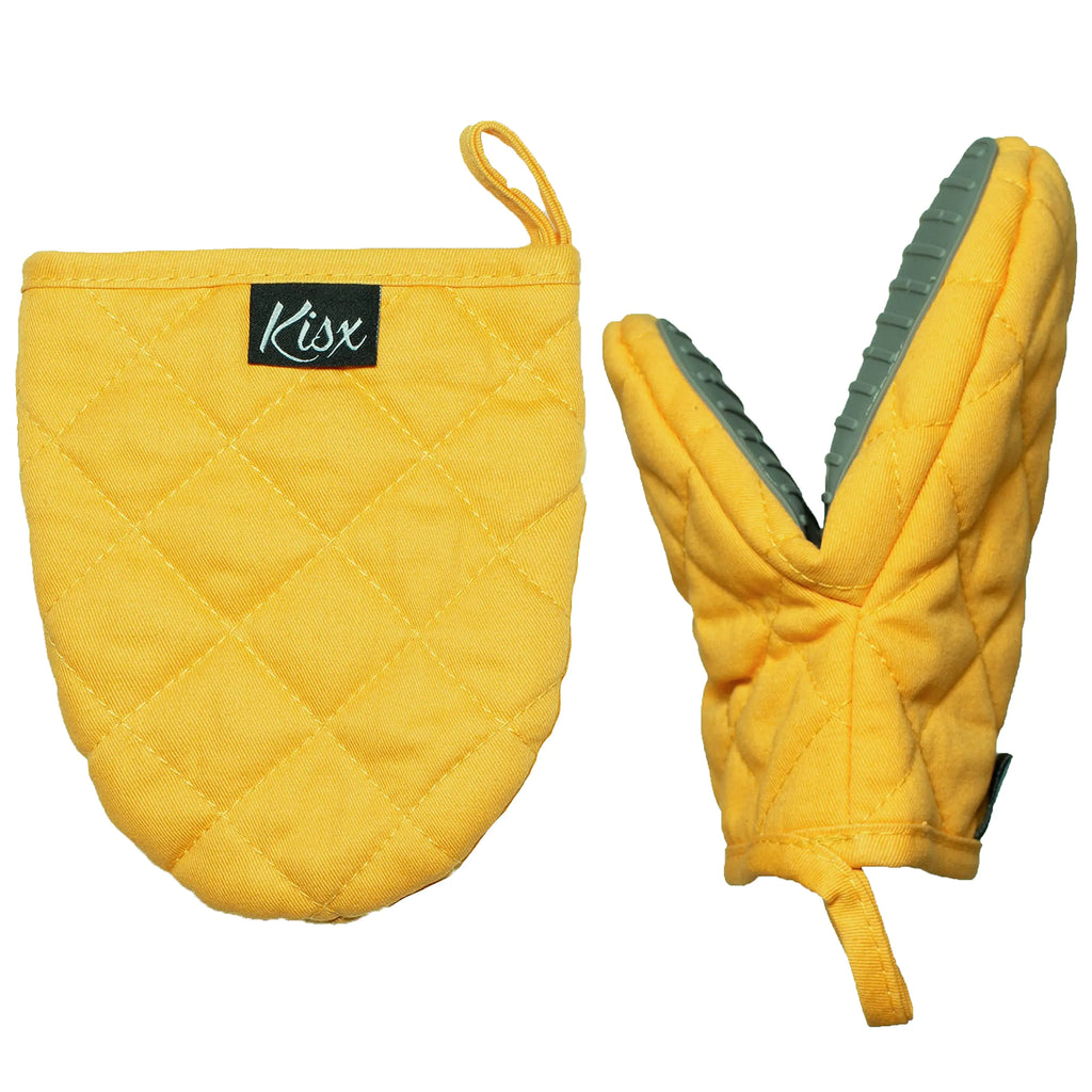 Oven Mitts Heat Resistant – (Yellow) Mini Oven Mitts Silicone Gloves Heat Resistant Silicone Oven Mitts & Pot Holders Sets Kitchen Pot Holders & Oven Mitts Sets