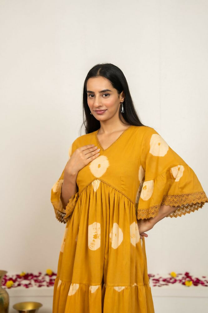 Mustard Yellow Tie & Dye Cotton Dress