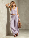 Women's V-Neck Sleeveless Camisole Top and Wide Leg Pants Set