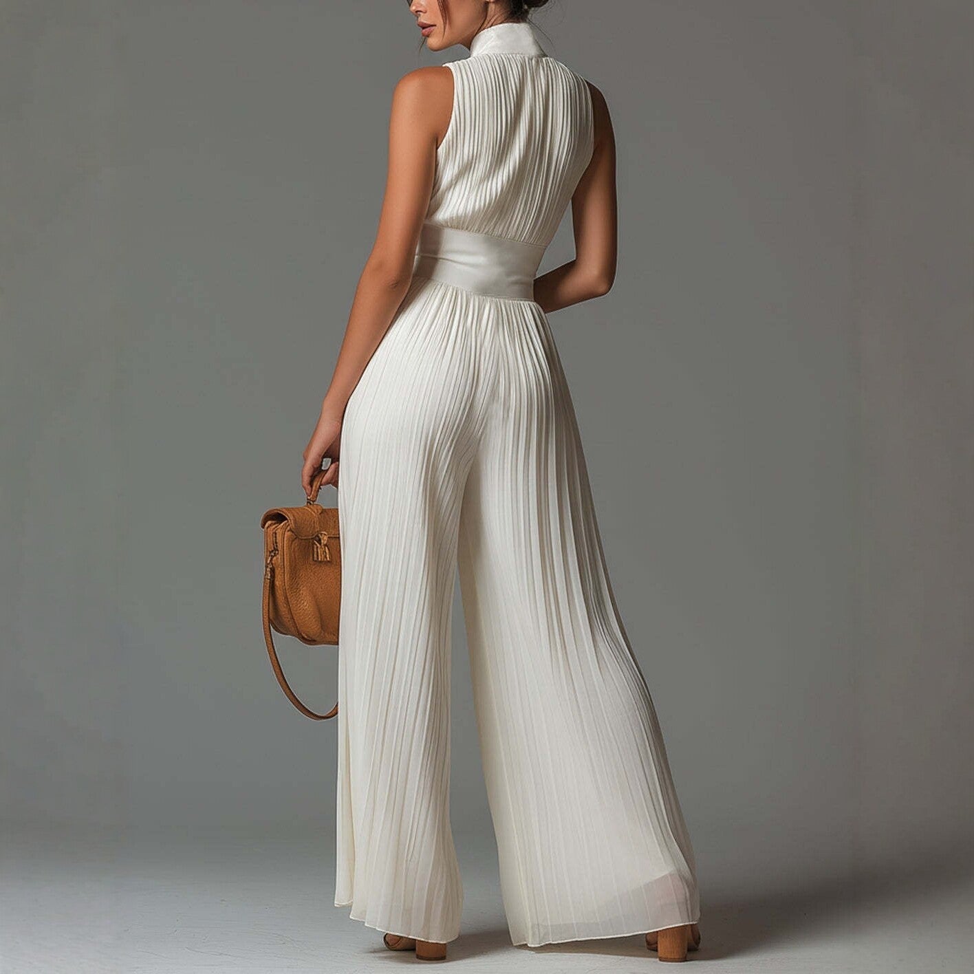 Pleated Wide-Leg Sleeveless Jumpsuit for Women