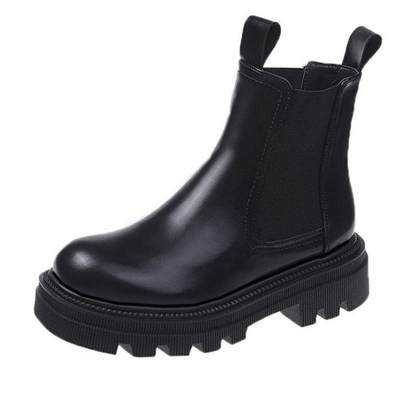 Chic Waterproof Cream Chelsea Boots with Chunky Platform Sole - Image 6